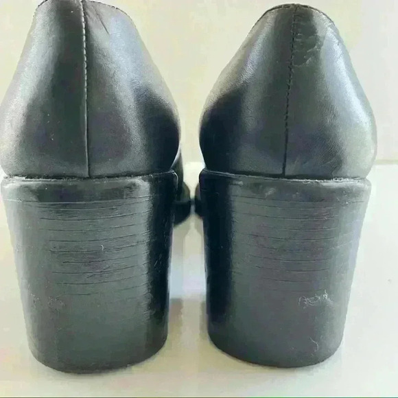 VIA MODA BLACK LEATHER ROUND  TOE BLOCK HEEL SHOES SIZE 40 - Picture 7 of 10